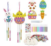 Ainiv 12 Paquete Kit Manualidades Pascua, con 12 Colores Acuarela, Huevos Pascua de Madera, Conejos, Pollitos Pascua, Cestas, Zanahorias, Regalo Creativas de Cumpleaños