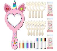 Ainiv 12 Piezas Espejo de Madera de Bricolaje Espejo, Unicornio Espejo de Madera para Pintar, Pintura DIY para niños, Mini Espejo de Princesa de Madera, Espejos Pintados Creativos para Niños