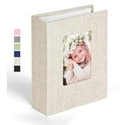 Ainiv 15x10 cm Álbum de Fotos Lino Con 100 Cuadrículas, Apertura Superior Deslizante, con Ventana de Portada Personalizada para Aniversarios Boda, Reuniones Familiares - Beige