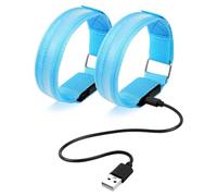 Ainiv 2 Piezas Brazalete LED Recargable, 3 Modos Brazalete LED Running, Luz de Brazalete LED Recargable, Iluminación Pulseras de Banda Reflectantes USB para Correr al Aire Libre Ciclismo Correr (Azul)