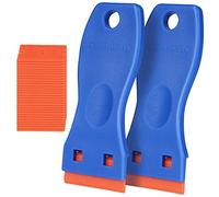 Ainiv 2PCS Rasqueta Vitroceramica, Rascador para Vitrocerámica, Incluye 30 Cuchillas de Repuesto, Raspadores de Cristal con Mango Largo para Rascar Etiquetas, Adhesivos, Sellos O Pintura-Azul+Naranja