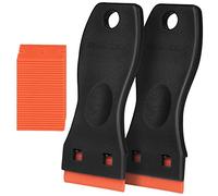 Ainiv 2PCS Rasqueta Vitroceramica, Rascador para Vitrocerámica, Incluye 30 Cuchillas de Repuesto, Raspadores de Cristal con Mango Largo para Rascar Etiquetas, Adhesivos, Sellos O Pintura-Negro+Naranja