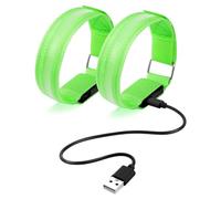 Ainiv 2Piezas Brazalete LED Recargable, 3 Modos Brazalete LED Running, Luz de Brazalete LED Recargable, Iluminación Pulseras de Banda Reflectantes USB para Correr al Aire Libre Ciclismo Correr (Verde)