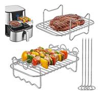 Ainiv 2Piezas Rejilla Freidora Aire compatibles con Ninja Dual AF300UK AF400UK, Accesorios Freidora de Aire de Acero Inoxidable 304 con 4 Pinchos para Parrilla, Horno, Freidora de Aire