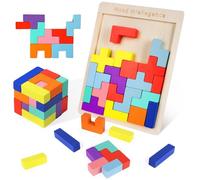 Ainiv 30pcs Tangram Infantil, Puzzle Montessori de Madera, Rompecabezas Madera, 3D Rompecabezas de Bloques de Construcción, Juegos Infantiles de Aprendizaje Creativo, Entrenamiento Cerebral