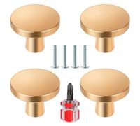 Ainiv 4 Piezas Dorado Perillas de Gabinete Redondas, Tiradores Cajones, Tiradores Armarios, Pomos Armario de Un Solo Agujero, Aluminio Pomos y Tiradore con Tornillos para Armarios, Baño