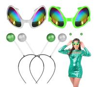 Ainiv 4Pz Accesorios de Disfraz de Alien 2Piezas Gafas Extraterrestres con Lentes Arcoíris y 2Piezas Diadema de Antena Accesorios de Disfraz para Fiestas de Disfraces para Adultos y Niños Halloween