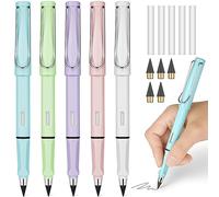 Ainiv 5 lápices sin tinta Eterno, Infinity Pencil con 5 gomas de borrar y 5 cabezales intercambiables intercambiables, lápiz portátil reutilizable para escribir, dibujar, estudiantes, hogar, oficina