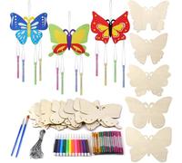 Ainiv 8 Piezas Mariposa Carillón Viento Kit Manualidades, Campanillas Viento de Madera para Pintar, con 12 Colores Acuarela Manualidades Otoñales Madera para Regalo Creativas de Cumpleaños