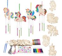 Ainiv 9 PCS Unicornio Carillón Viento Manualidades, Campanillas de Viento Madera para Pintar, con 12 Colores Acuarela Manualidades Otoñales Madera para Regalo Creativas por adolescentes 14 años o más
