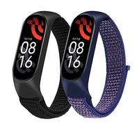 Ainiv Correa Mi Band 5/6, 2 Piezas Ajustable Correa Compatible con Pulsera Xiaomi Mi Band 5 /Mi Band 5, Suave Nailon Correa de Repuesto, Resistente al Sudor Pulseras de Repuesto(Negro/Azul)