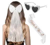 Ainiv Despedida de Soltera Accesorios, 3 Piezas Accesorios para Mujer, Velo Novia con Lazo, Gafa de Sol de Corazón Adornadas con Diamantes, Despedida Soltera Novia Bride to be Sash