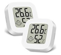 Ainiv Higrometro Digital Termometro, Mini Termómetro Interior Higrómetro | Pantalla LED y Icono Faciales para Termometro Ambiental para Hogar Oficina Dormitorio Jardín Sótano Museo(2PCS-Blanco)