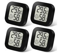Ainiv Higrometro Digital Termometro, Mini Termómetro Interior Higrómetro | Pantalla LED y Icono Faciales para Termometro Ambiental para Hogar Oficina Dormitorio Jardín Sótano Museo(4PCS-Negro)