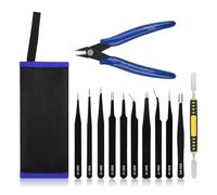 Ainiv Kit 12 Pcs Pinzas de Precisión, Tweezers ESD Anti-Estáticas de Acero Inoxidable Electrónicas, Trabajo de Laboratorio, Joyería, Maintenance Tools, Negro