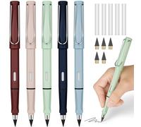 Ainiv Lapiz Infinito, 5PCS Retro Lápiz Infinito con 5 Puntas de Repuesto, Sin Tinta y 5 Borradores, Lapiz Eterno Portátil Reutilizable Borrable, Ideal para Escuela, Oficina, Dibujo