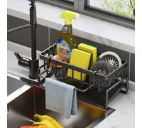 Ainiv Organizador Cocina Fregadero, Negro Soporte Estropajo Fregadero, Porta Estropajos Fregadero con Bandeja Autodrenante, Kitchen Organizer Productos Limpieza, Organizador Fregadero para Cepillos
