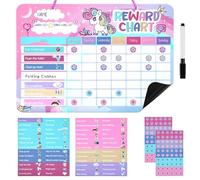 Ainiv Tabla de Recompensas para Niños, Plan Tareas Magnéticas, con 52 Imanes Tareas, 120 Imanes Estrella y 1 Bolígrafo Borrable Cultivando el Sentido Responsabilidad y la Regularidad - Unicornio