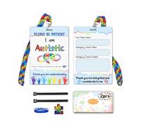 Ainrvteers Juego de tarjetas de seguridad para autismo con cordón personalizado, 2 tarjetas de contacto de emergencia para personas autistas (coloridas)