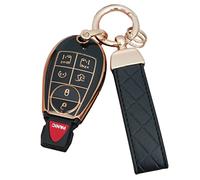 AIOEUOIA Funda para llavero Dodge con llavero de cuero sin llave, funda protectora de repuesto para llave Chrysler Town y Country Dodge Grand Caravan (7 botones negro)