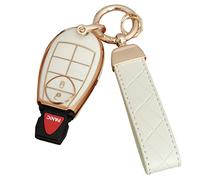 AIOEUOIA Funda para llavero Dodge con llavero de cuero sin llave, funda protectora de repuesto para llave Chrysler Town y Country Dodge Grand Caravan (3 botones blanco)