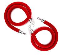 Aioneer 10 Ft Orange Velvet Rope - 2 Pack Blue Stanchions with Silver Hooks For Crowd Control, Event Carpet and Barrier Posts - Perfect For Parties and Gatherings-Red-3.3ft/100cm
