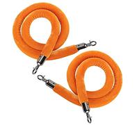 Aioneer 10 Ft Orange Velvet Rope - 2 Pack Blue Stanchions with Silver Hooks For Crowd Control, Event Carpet and Barrier Posts - Perfect For Parties and Gatherings-Orange-10ft/305cm