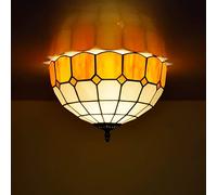 Aioneer 12" Ceiling Lights, Handmade Stained Glass Led Ceiling Lamp, Retro Rustic Style Chandelier For Living Room Kitchen Bedroom Hallway, Orange