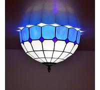 Aioneer 12" Ceiling Lights, Handmade Stained Glass Led Ceiling Lamp, Retro Rustic Style Chandelier For Living Room Kitchen Bedroom Hallway, Blue