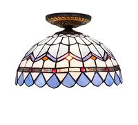 Aioneer 12 Inch Ceiling Lights, Handmade Blue Stained Glass Ceiling Lamp, Vintage Decor Chandelier For Living Room Bedroom Dining Room Kitchen