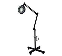 Aioneer 5X Salon Magnifying Glass Floor Lamp - 4 Wheel Rolling Base,Height Adjustable Gooseneck Standing Lighting Reading Magnifier Light For Professional Tasks,Jewelry,Sewing,