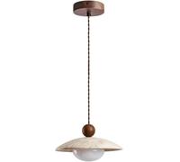 Aioneer 9.8Inch Natural Stone Spherical Pendant Light Retro Rustic Small Pendant Lamp with WABI Sabi Style Ideal For Kitchen Island and Dining Room Decor Solid Wood Suspension La-Walnut Wood