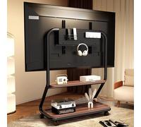 Aioneer Carrito De TV Móvil con Altura Ajustable, Soporte para TV Rodante con Ruedas Y Doble Bandeja De Almacenamiento, Soporte Universal Portátil para TV De 32 A 75 Pulgadas, Id-Black-32-75