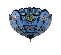 Aioneer Ceiling Light Flush Mount Victorian Stained Glass Ceiling Lamp Vintage Blue Baroque Pendant Hanging Lamp For Bedroom Living Room Dining Room Kitchen,12 Inch-16 Inch
