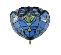 Aioneer Ceiling Light Flush Mount Victorian Stained Glass Ceiling Lamp Vintage Blue Baroque Pendant Hanging Lamp For Bedroom Living Room Dining Room Kitchen,12 Inch-12 Inch