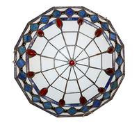 Aioneer Ceiling Light Flush Mount Victorian Style Stained Glass Ceiling Lamp Dimmable Vintage Round Chandeliers For Bedroom Living Room Dining Room Kitchen Hallway,Green,50Cm-Blue-50cm