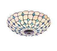 Aioneer Ceiling Lights Flush Mount, Natural Handmade Shell Glass Mosaic Ceiling Lamp, Dimmable Modern Vintage Blue Crystal Chandelier For Living Room Bedroom Dining Room Kitchen,-21 Inch