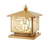 Aioneer Chinese Style Outdoor Post Light Copper Glass Pillar Lamp Golden Column Headlight For Flat Surface Cap Light Lantern Patio Garden Decoration To Pursue Happiness-A-50cm
