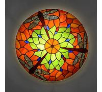 Aioneer Dragonfly Ceiling Light Flush Mount Stained Glass Ceiling Lamp Vintage Victorian Style Chandeliers For Bedroom Living Room Dining Room Kitchen,Green,50Cm-Green-40cm