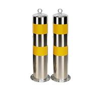 Aioneer Durable Stainless Steel Parking Bollard Posts - 2Pcs Safety Barriers with Anchor Bolts & Yellow Reflective Tape For Driveways & Traffic Control - Weatherproof & Impact Re