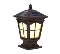 Aioneer Dusk To Dawn Solar Waterproof Post Light Die-Cast Aluminum Square Column Lights Palace Retro Decoration Outdoor Courtyard Villa Door Fence Deck Cap Patio Garden Pillar Li-Coffee-20 * 50cm