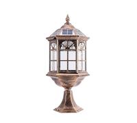 Aioneer European Style Solar Pillar Lamp Waterproof Outdoor Solar Post Cap Light Aluminum Glass Column Lantern For Garden Patio Fence Table Lamps Landscape Street Lights To Purs-Brown