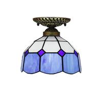 Aioneer Flush Mount Ceiling Light, 8" Stained Glass Ceiling Lamp, Victorian Style Chandeliers For Living Room, Hallway, Kitchen, Dining Room,Orange-Blue