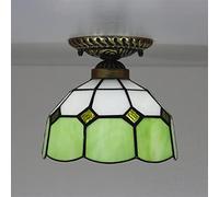 Aioneer Flush Mount Ceiling Light, 8" Stained Glass Ceiling Lamp, Victorian Style Chandeliers For Living Room, Hallway, Kitchen, Dining Room,Orange-Green