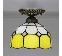 Aioneer Flush Mount Ceiling Light, 8" Stained Glass Ceiling Lamp, Victorian Style Chandeliers For Living Room, Hallway, Kitchen, Dining Room,Orange-Yellow