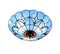 Aioneer Flush Mount Ceiling Light Fixtures,Vintage Stained Glass Shade Hallway Ceiling Lamp, Modern Retro Decoration Chandelier Pendan Lighting For Living Room Bedroom,Yellow,50C-Blue-60cm