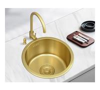 Aioneer Fregadero De Acero Inoxidable De Un Solo Seno, Fregadero De Cocina, Fregadero Redondo para Bar, Lavabo Dorado para Instalación Bajo Encimera, De Sobremesa/Mediano/Bajo En-B-36cm(14.17in)