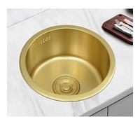 Aioneer Fregadero De Acero Inoxidable De Un Solo Seno, Fregadero De Cocina, Fregadero Redondo para Bar, Lavabo Dorado para Instalación Bajo Encimera, De Sobremesa/Mediano/Bajo En-A-40cm(15.74in)