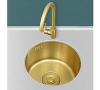 Aioneer Fregadero De Bar, Fregadero De Acero Inoxidable De Un Solo Seno, Fregadero De Cocina, Fregadero Redondo Dorado, Fregadero Bajo Encimera, Puede Realzar La Luminosidad Gene-B-40cm(15.74in)