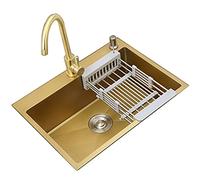 Aioneer Fregadero De Cocina. Acero Inoxidable Cepillado Dorado, Un Solo Seno con Grifo Curvo Y Kit De Instalación. para Instalación Empotrada O Bajo Encimera.